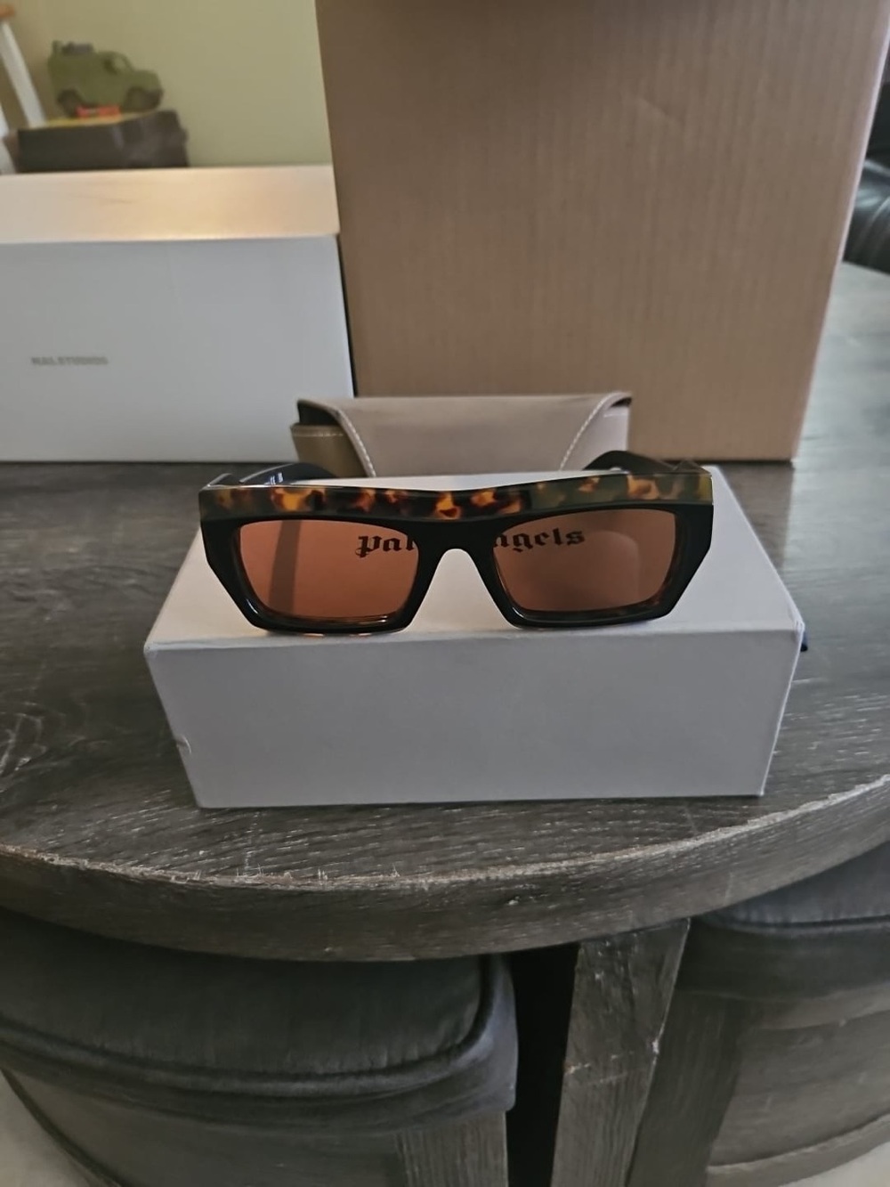 Palm Angels Tortoiseshell Rectangle Sunglasses with Brown Lenses